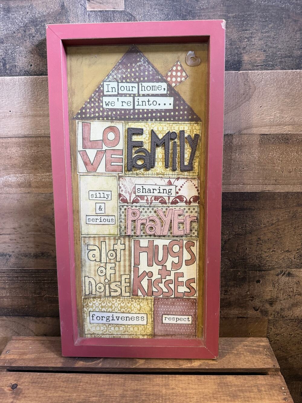 DEMDACO This Thing Called Family Shadow Box Wall Art Collage - Pink Frame -20x10